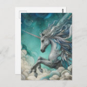 Einhorn mit drei Beinen in den Wolken Postkarte (Vorne/Hinten)