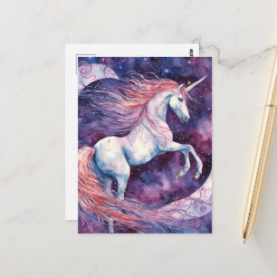 Einhorn mit einer rosa Mähne Fantasy Postkarte