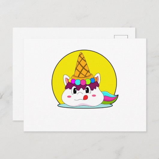 Einhorn mit Eistüte Postkarte (Vorne/Hinten)
