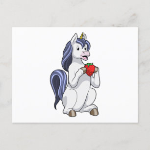 Einhorn mit Erdbeerfrucht Postkarte