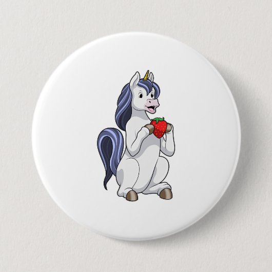 Einhorn mit Erdbeerobst Button (Vorderseite)