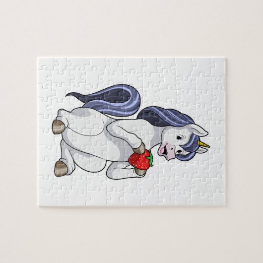 Einhorn mit Erdbeerobst Puzzle (Horizontal)
