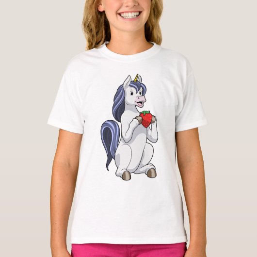 Einhorn mit Erdbeerobst T-Shirt (Vorderseite)
