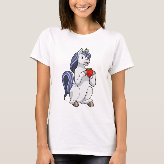 Einhorn mit Erdbeerobst T-Shirt (Vorderseite)