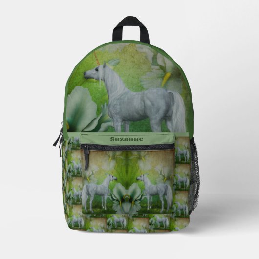 Einhorn mit Fantasie-Blume Personalisiert Bedruckter Rucksack (Vorderseite)