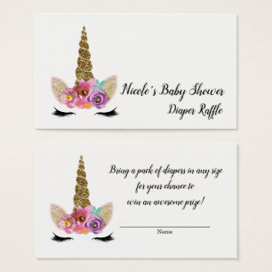 Einhorn mit floralem Goldglitter Babyshower-Raffle