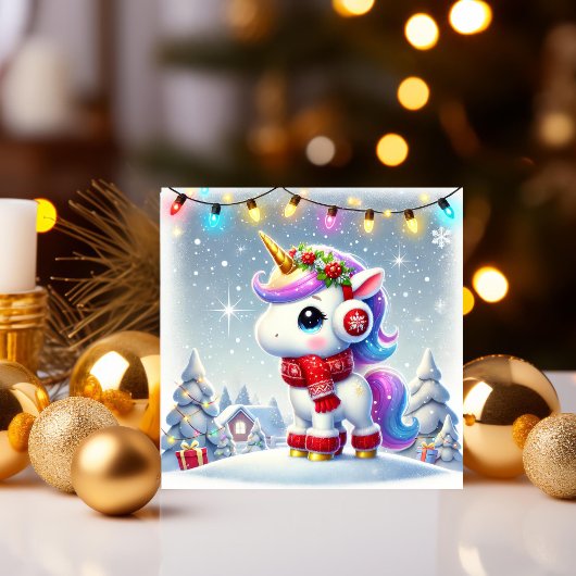 Einhorn mit gemütlichen Winterohrmuffs Feiertagskarte