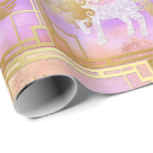 Einhorn mit Goldkrone auf rosa violettem Rose-Gold Geschenkpapier (Rolleneckpunkt)