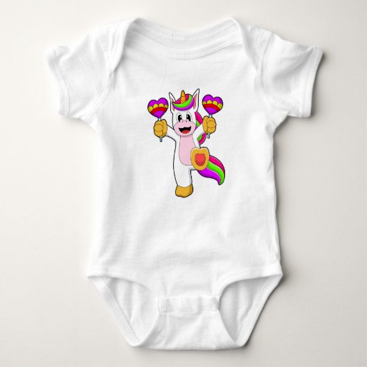 Einhorn mit Herz Baby Strampler (Vorderseite)