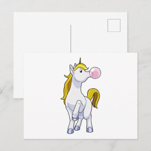 Einhorn mit Kaugummi Postkarte (Vorne/Hinten)