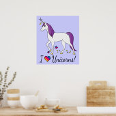 Einhorn mit Lila Haar: Ich Liebe Einhörner! Poster (Küche)