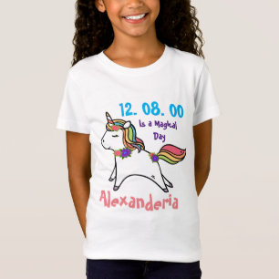 Einhorn mit lila Regenbogen, rosa Blume Geburtstag T-Shirt