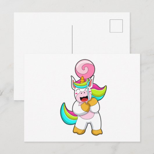 Einhorn mit Lollipop Postkarte (Vorne/Hinten)
