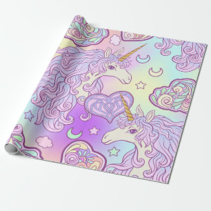 Einhorn mit mehrfarbiger Mähne, Schmetterlingsreg Geschenkpapier