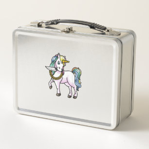 Einhorn Mit Messer Mädchen Frauen T-Shirt Metall Brotdose