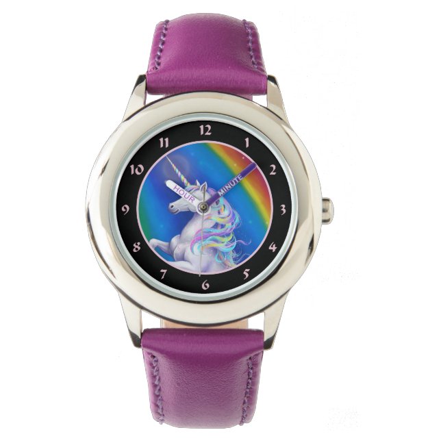 Einhorn mit Regenbogen Armbanduhr (Vorderseite)