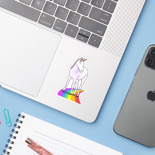 Einhorn mit Regenbogen Aufkleber (Laptop mit iPhone)