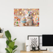 Einhorn mit Regenbogen-Cupcake in Pastellfarben un Poster (Heimbüro)