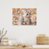 Einhorn mit Regenbogen-Cupcake in Pastellfarben un Poster (Küche)