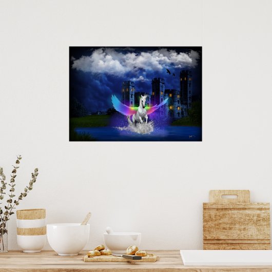 Einhorn mit Regenbogen-Flügeln Poster (Küche)
