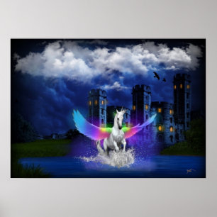 Einhorn mit Regenbogen-Flügeln Poster