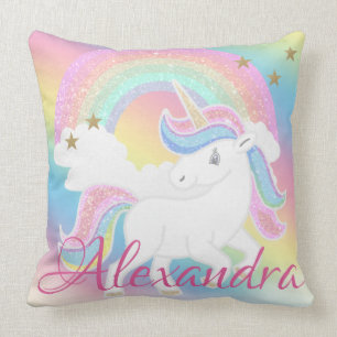Einhorn mit Regenbogen Glitter und individuellem N Kissen
