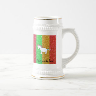 Einhorn mit Regenbogen-Glitzer-Streifen Bierglas