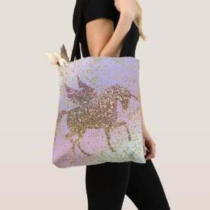Einhorn mit Regenbogen-Pastell-Goldglitter Trend M Tasche