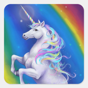 Einhorn mit Regenbogen Quadratischer Aufkleber