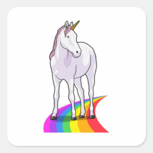 Einhorn mit Regenbogen Quadratischer Aufkleber