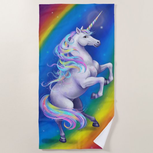 Einhorn mit Regenbogen Strandtuch (Vorderseite)