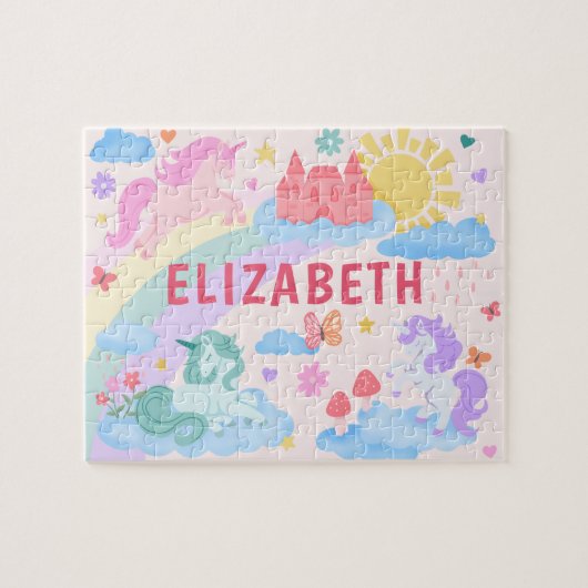 Einhorn mit Regenbogen und personalisiertem Kinder Puzzle (Horizontal)