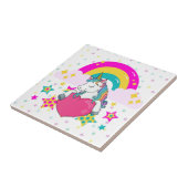 Einhorn mit Regenbogen und Sternen Fliese (Seite)