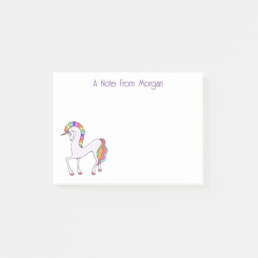 Einhorn mit Regenbogenfarben personalisiert Post-it Klebezettel (Vorderseite)