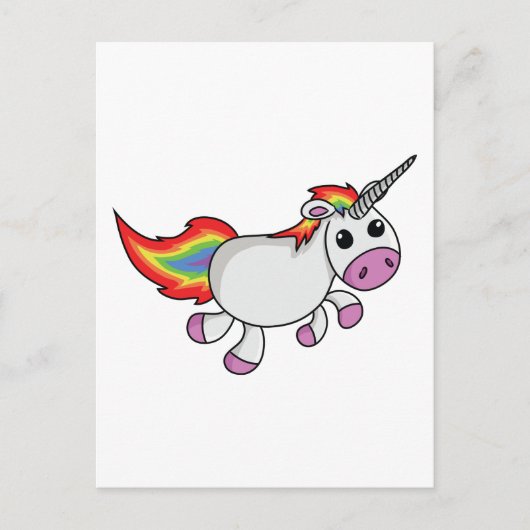 Einhorn mit Regenbogenmane und Schwanz Postkarte (Vorderseite)