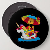 Einhorn mit Regenbogenmane und Sonnenschirm Button (Vorne & Hinten)