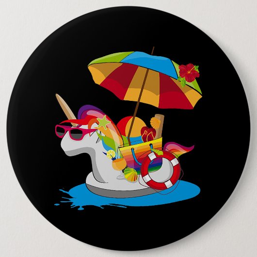 Einhorn mit Regenbogenmane und Sonnenschirm Button (Vorderseite)