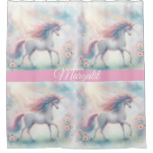 Einhorn mit Regenbogenname Duschvorhang (Vorderseite)