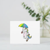 Einhorn mit Regenschirm Postkarte (Stehend Vorderseite)