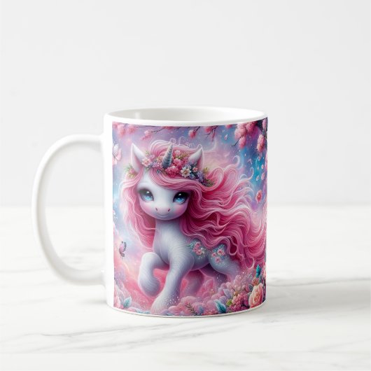 Einhorn mit rosa Herzen Kaffeetasse (Links)