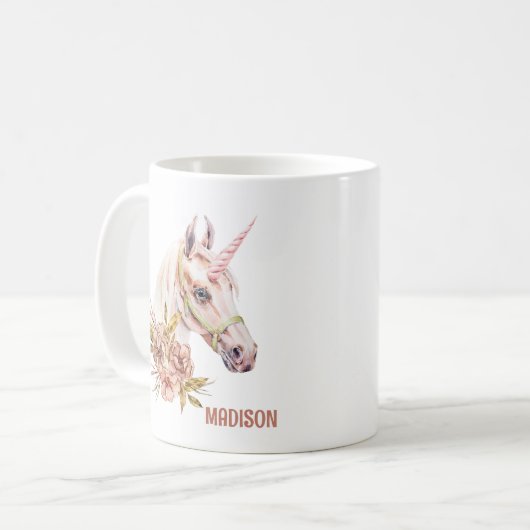 Einhorn mit Rose Kaffeetasse (Vorderseite Links)