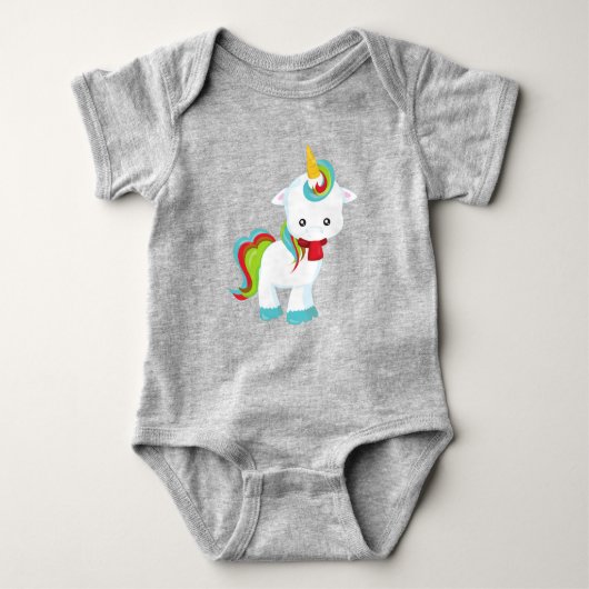 Einhorn mit Scarf, Kleines Einhorn, Niedliches Ein Baby Strampler (Vorderseite)
