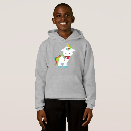 Einhorn mit Scarf, Kleines Einhorn, Niedliches Ein Hoodie (Vorne ganz)
