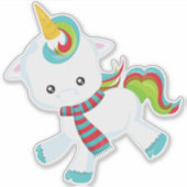 Einhorn mit Scarf, Niedliches Einhorn, Kleines Ein Aufkleber (Vorderseite)