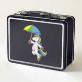 Einhorn mit Schirm Metall Brotdose (Rückseite)