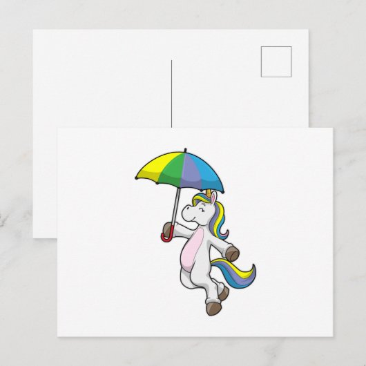 Einhorn mit Schirm Postkarte (Vorne/Hinten)