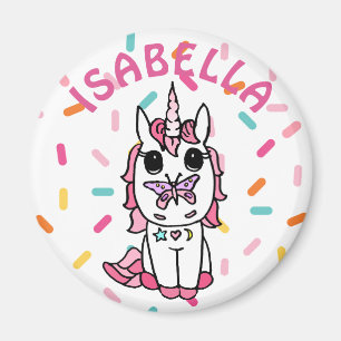 Einhorn mit Schmetterling auf der Nase personalisi Magnet