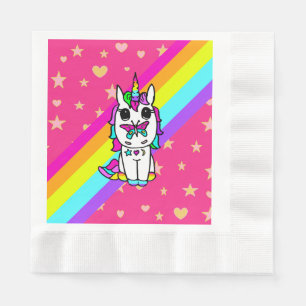 Einhorn mit Schmetterling auf der Nase Regenbogen- Serviette
