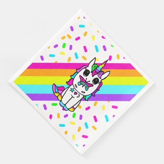 Einhorn mit Schmetterling auf Nose-Regenbogen-Spri Serviette (Ecke)