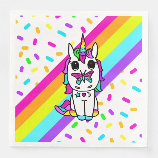 Einhorn mit Schmetterling auf Nose-Regenbogen-Spri Serviette (Vorderseite)